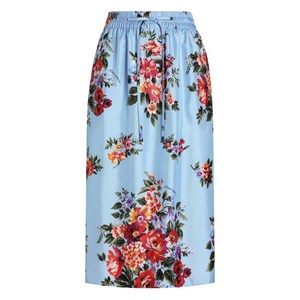 돌체앤가바나 플로럴 프린트 밴딩 미디 스커트, 블루계열, Italy 44(KR 66)