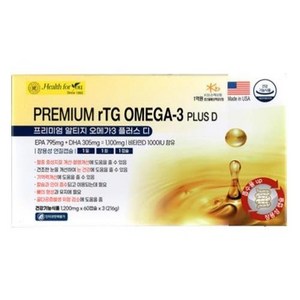 미국수입! 프리미엄 rTG Omega 3 plus D (6개월분) + 비타민C 과립증정!, 개, 60캡슐 X 3병