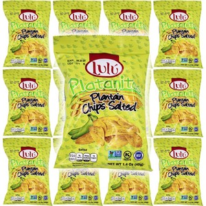 LULU Platanitos Salted Plantain Chips Gluten-Fre LULU 플라타니토스 소금에 절인 질경이 칩 글루튼 프리 1.4온스 봉지(12팩, 12개, 39g