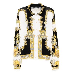 베르사체 코랄 시어터 실크 셔츠, 베이지계열+블랙계열, Italy 58(KR 44)