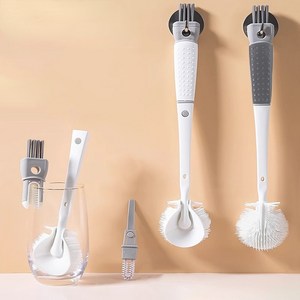 5 in 1 세척솔 텀블러 젖병 컵 설거지 틈새 실리콘 청소솔 주방솔 세척솔세트 끓는물 열탕소독 가능, 1개, 그레이