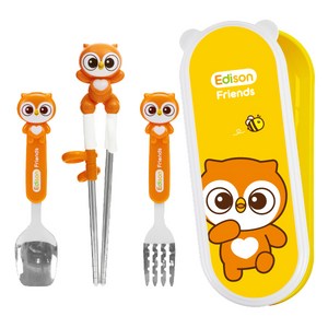 에디슨 프렌즈 4종 케이스 세트, 부엉이올리, 젓가락 + 스푼 +..., 1세트