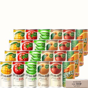 마셔몰 주스세트 자연은망고 알로에 토마토 오렌지 사과 배 6가지맛 각4캔씩, 180ml, 24개