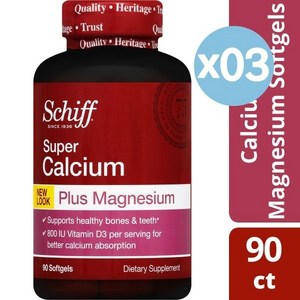 Schiff 쉬프 슈퍼 칼슘 1200mg 플러스 마그네슘 90소프트젤 3팩 Supe Calcium Plus Magnesium, 90정, 3개