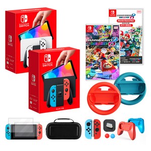 닌텐도 스위치 OLED 화이트+마리오카트8 디럭스+부스터코스 패스+해피플러스 핸들 악세사리 풀 패키지