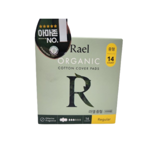 라엘 유기농 순면 커버 생리대 날개형, 중형, 14개입, 4개