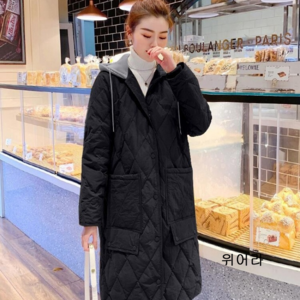 휠렉스 여성용 필수템 루즈핏 퀄팅 누빔 후드 롱 패딩 JT265