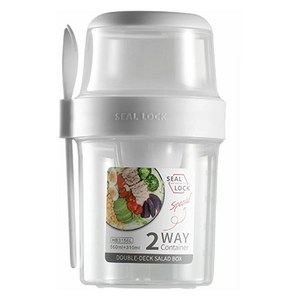씰락 휴대용 이중 샐러드 컵 스푼 포함 일반도시락, 310ml + 56..., 1개