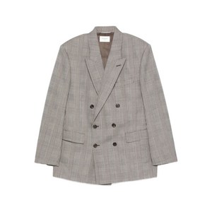 생로랑 더블 브레스티드 체크 재킷, 블랙계열+화이트계열, France 50