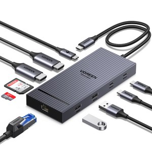 UGREEN 유그린 Revodok Pro 10포트 USB3.2 C타입 멀티허브 |삼성덱스 맥북 호환|듀얼 모니터 확장|4K60Hz|10Gbps|기가비트|SD카드 리더기|PD100W