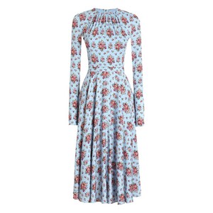돌체앤가바나 플라워 부케 프린트 미디 드레스, 블루계열+레드계열, Italy 40(KR 44)