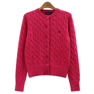 라파클럽 여성 라운드 꽈배기 니트 가디건 스웨터 면100%