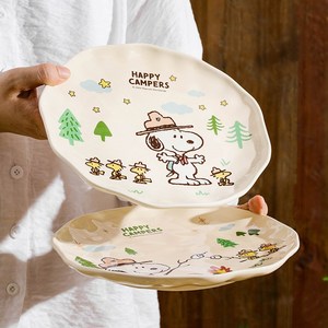 Keyiyijia 큐트 스누피 접시 세트, 크림, 접시 x 2, 1세트