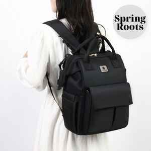 스프링루츠 양손프리 가벼운 기저귀 가방 백팩, 다크블랙