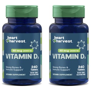 Heart & Harvest 50mcg 2000IU 비타민 D3 타블렛, 240정, 2개