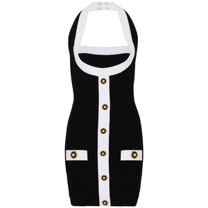 발망 투톤 홀터넥 드레스, 블랙계열+화이트계열, France 36(KR 55)