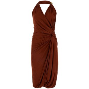 보테가 베네타 홀터넥 개더 드레스, 브라운계열, Italy 38