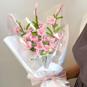 모루철사 꽃다발 벚꽃 완제품 모루꽃 조화, 투명, 3송이