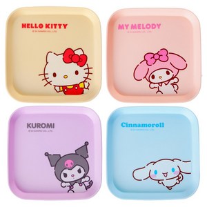 Bantang 산리오 사각 플라스틱 접시 세트, 퍼플+블루+베이지+..., 접시4개입, 1개