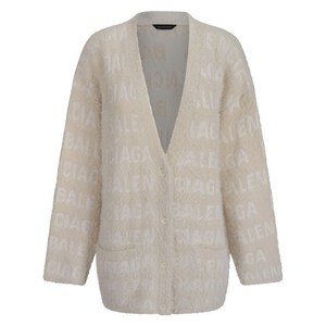 발렌시아가 로고 자카드 페이크 퍼 가디건