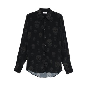 알렉산더맥퀸 스컬 프린트 셔츠, 블랙계열+브라운계열, Collar (cm) 41