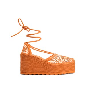 보테가 베네타 네트 패널 웨지 샌들 90mm, Europe 41(KR 280), 오렌지계열