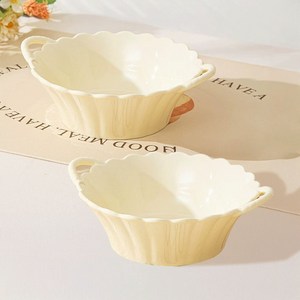 Tiger Pavilion 세라믹 원형 심플 양수 대접, 양수 대접, 크림 화이트, 2개