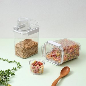 1+1 네오플램 밀폐 잡곡통 미니쌀통 씨리얼 보관용기세트 2p 1300ml, 투명, 1세트
