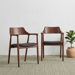 파로마 로엠 식탁의자 고무나무 원목 가죽 카페의자, 월넛, 2개