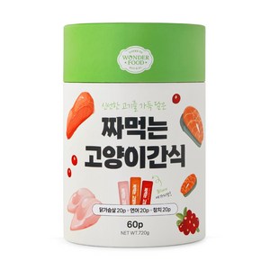 원더푸드 짜먹는 고양이 간식 60p, 혼합맛(닭가슴살/연어/참치), 720g, 1세트