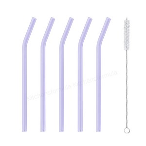브띠에 커브형 내열유리 빨대+세척솔, 퍼플 5p + 세척솔 1p, 1개