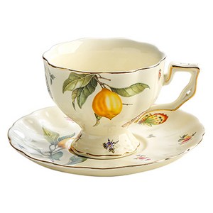 Le Pei 빈티지 세라믹 레몬 커피잔 + 컵받침 세트 LP002