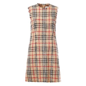 버버리 체크 패턴 프린지 미디 드레스, 베이지계열+레드계열, UK 10(KR 55-66)