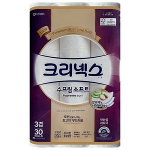 크리넥스 수프림 소프트 천연펄프 3겹 화장지, 27m, 30롤, 1개
