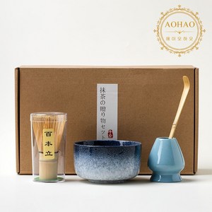 AOHAO 말차 도구 4/6PCS 세트 Matcha Whisk 차선 다완 차선립, 블루 4PCS, 1세트