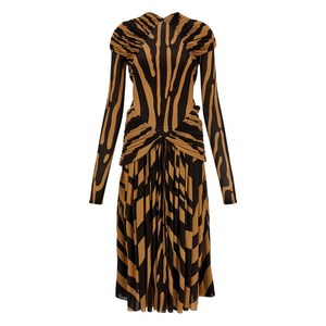 페라가모 주름 지브라 저지 미디 드레스, 브라운계열, Italy 38(KR 44)