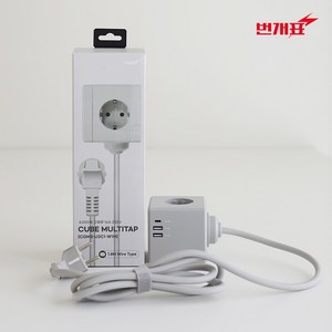 번개표 큐브 멀티탭 USB C타입 고용량 고속 충전 컬러 디자인 인테리어 멀티콘센트 전선형 3구 3포트, 1.8m, 그레이, 1개