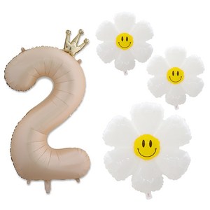 [해피쏘굿] 40인치 왕관 숫자 (1~9) +데이지 풍선세트, 숫자2, 1세트, 베이지
