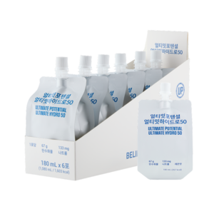 얼티밋포텐셜 하이드로50 전해질 이온 음료 운동 탄수화물 나트륨 수분 보충제 워터, 180ml, 6개