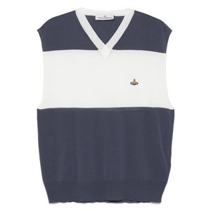 비비안웨스트우드 V넥 스트라이프 베스트, 블루계열+화이트계열, L(KR 105)