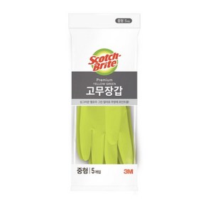 스카치브라이트 프리미엄 고무장갑 5개입, 옐로우그린, 중(M), 1세트