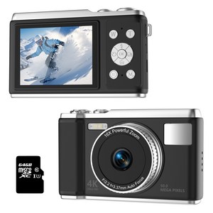 RUNHome 레트로 디지털 카메라 HD 셀카 여행용 인생+64G메모리카드