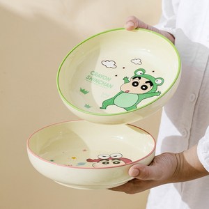 Keyiyijia 크레용 신짱 원형 접시 세트, 레드+그린, 플레이트*2, 2세트