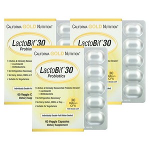 캘리포니아골드뉴트리션 락토비프 LactoBif 프로바이오틱스 300억 60베지캡슐 60정 3개, 30정