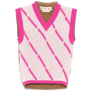 마르니 다이아몬드 패턴 민소매 니트 탑, 핑크계열+브라운계열, Italy 38(KR 44-55)
