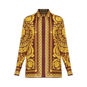 베르사체 플로럴 프린트 실크 블라우스, 브라운계열+옐로우계열, Italy 42(KR 66)