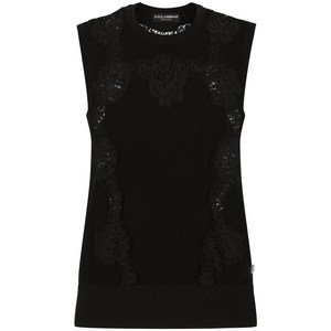 돌체앤가바나 레이스 패널 캐시미어 실크 스웨터, 블랙계열, Italy 36(KR 33)