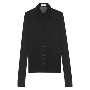 생로랑 스프레드 칼라 긴소매 셔츠, 블랙계열, France 40(KR 77)