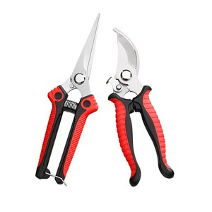 한현 전지 가위 2개 세트 만능 원예 반월 조경 화훼 다목적2종 세트, 빨강긴가위+구부러진가위