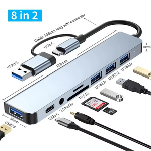 (KC 인증) USB C 8in2 멀티허브 도킹스테이션 USB3.0 SD TF 카드리더 갤럭시 맥북 노트북